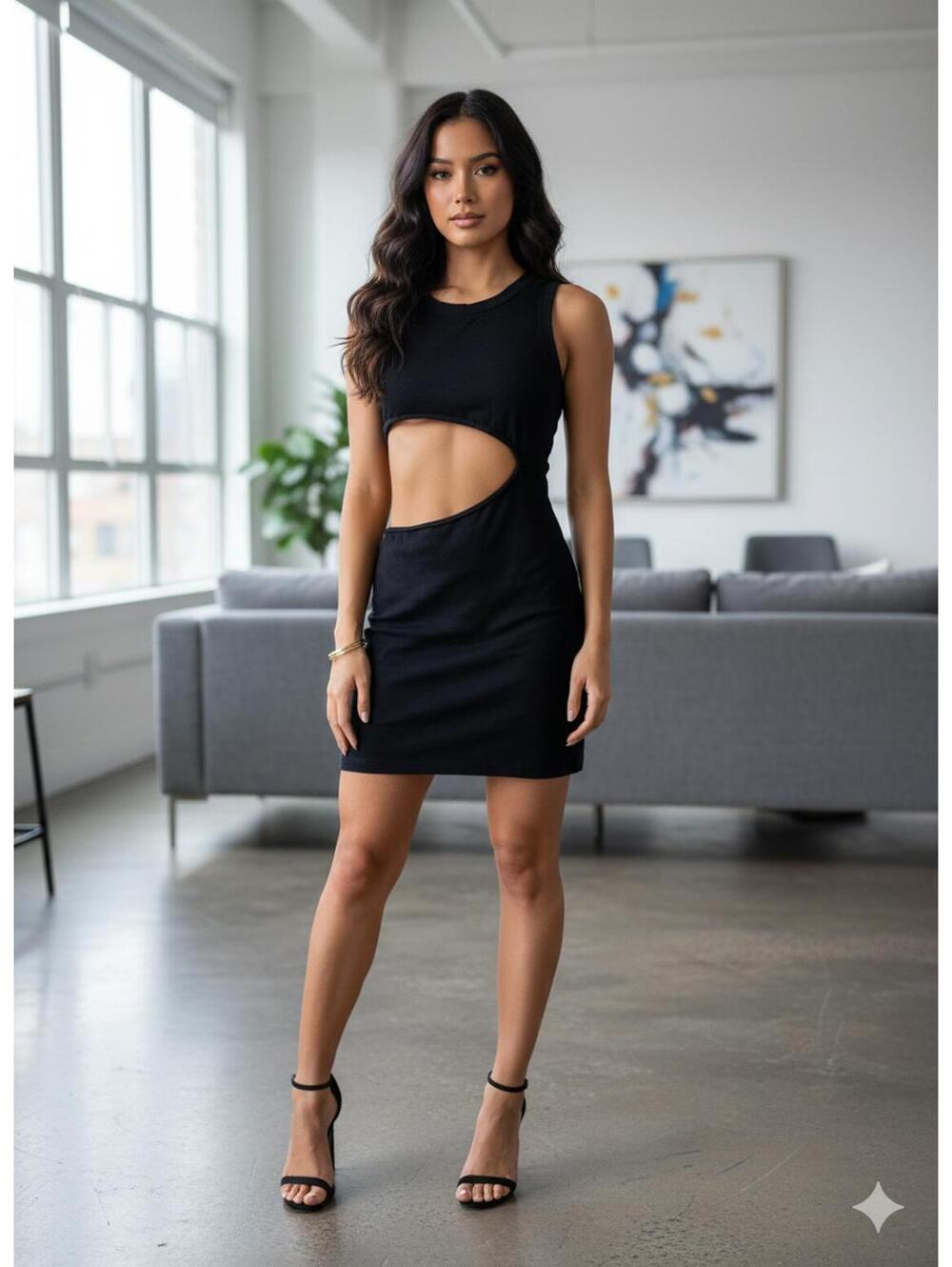 Cotton Citizen Black Cut-Out Mini Dress Large bodycon edgy
